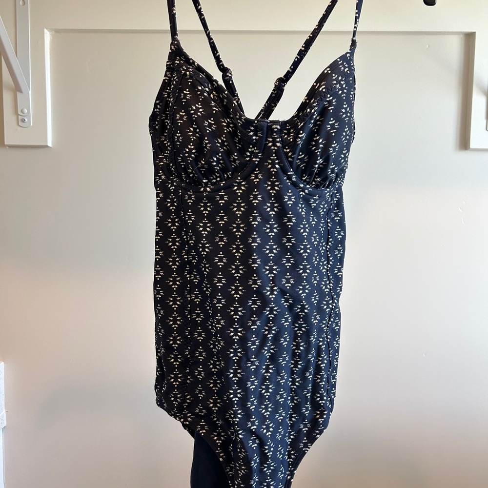 Athleta Navy Blue Patterned One Piece Swimsuit